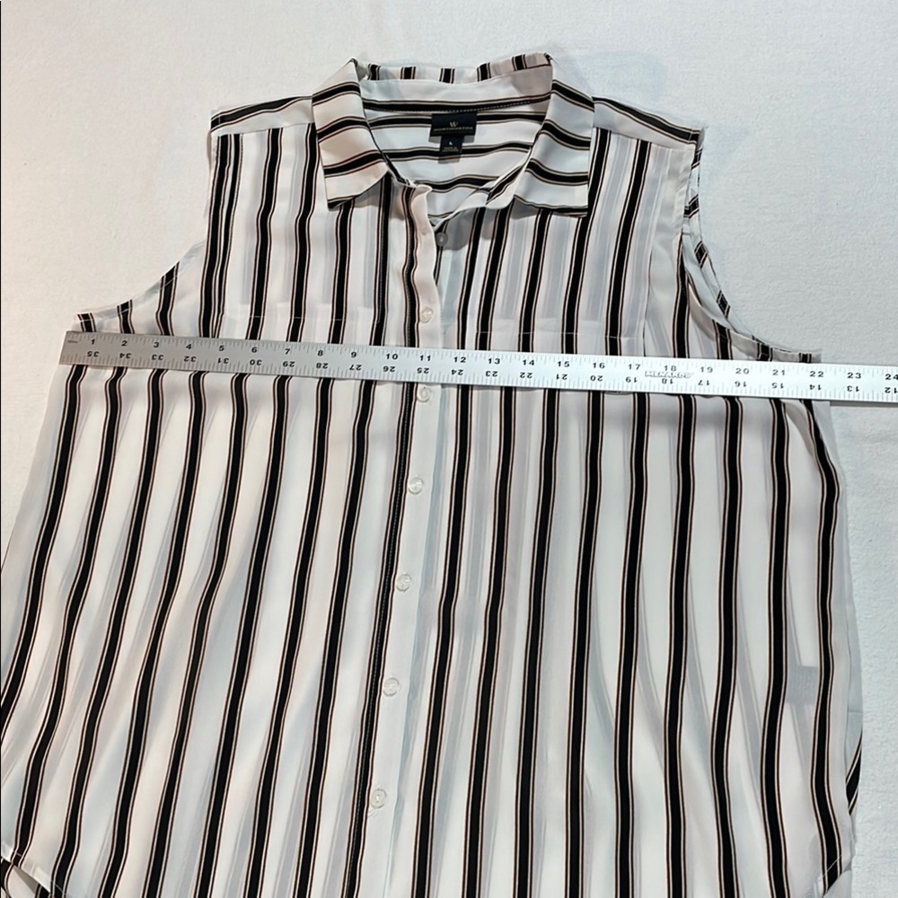 Worthington Sleeveless Button-Down Shirt Pockets Striped Black & White Large - Picture 9 of 14